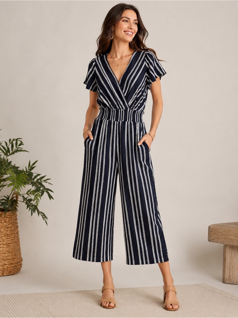 Dolan for Anthropologie Women’s Striped Jumpsuit Size M Blue Made in USA